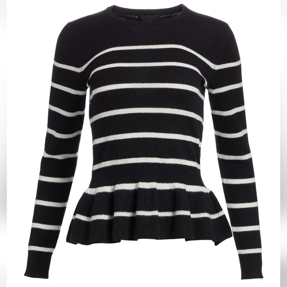 Saks Fifth Avenue Collection Striped Cashmere Peplum Sweater - Picture 2 of 12